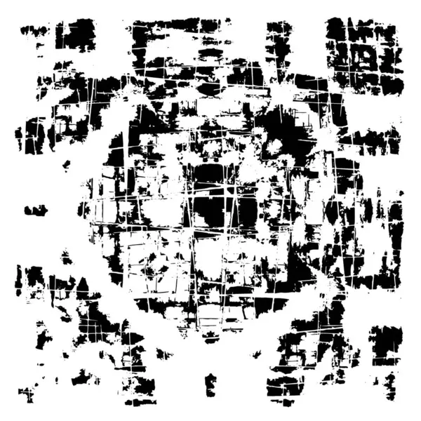 Grunge üst üste biniyor. Soyut siyah-beyaz vektör arkaplanı. Çatlak, leke ve noktalarda kirli desenli tek renkli klasik yüzey. Karanlık korku tarzında eski bir duvar.