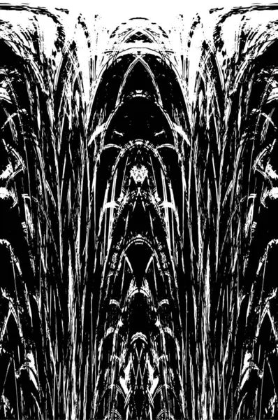 Grunge üst üste biniyor. Soyut siyah-beyaz vektör arkaplanı. Çatlak, leke ve noktalarda kirli desenli tek renkli klasik yüzey. Karanlık korku tarzında eski bir duvar.