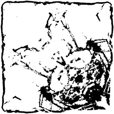 Grunge üst üste biniyor. Soyut siyah-beyaz vektör arkaplanı. Çatlak, leke ve noktalarda kirli desenli tek renkli klasik yüzey. Karanlık korku tarzında eski bir duvar.