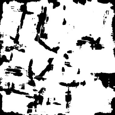 Grunge üst üste biniyor. Soyut siyah-beyaz vektör arkaplanı. Çatlak, leke ve noktalarda kirli desenli tek renkli klasik yüzey. Karanlık korku tarzında eski bir duvar.