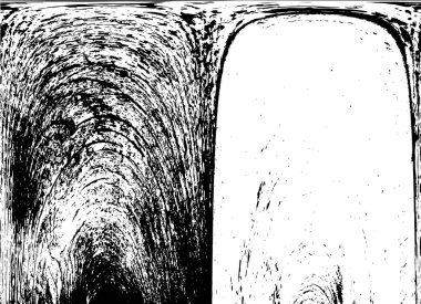 Grunge üst üste biniyor. Soyut siyah-beyaz vektör arkaplanı. Çatlak, leke ve noktalarda kirli desenli tek renkli klasik yüzey. Karanlık korku tarzında eski bir duvar.