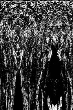 Grunge üst üste biniyor. Soyut siyah-beyaz vektör arkaplanı. Çatlak, leke ve noktalarda kirli desenli tek renkli klasik yüzey. Karanlık korku tarzında eski bir duvar.