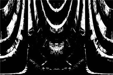 Grunge üst üste biniyor. Soyut siyah-beyaz vektör arkaplanı. Çatlak, leke ve noktalarda kirli desenli tek renkli klasik yüzey. Karanlık korku tarzında eski bir duvar.