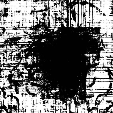 Grunge üst üste biniyor. Soyut siyah-beyaz vektör arkaplanı. Çatlak, leke ve noktalarda kirli desenli tek renkli klasik yüzey. Karanlık korku tarzında eski bir duvar.