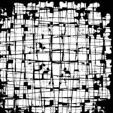 Grunge üst üste biniyor. Soyut siyah-beyaz vektör arkaplanı. Çatlak, leke ve noktalarda kirli desenli tek renkli klasik yüzey. Karanlık korku tarzında eski bir duvar.