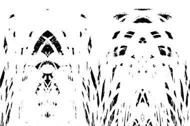 Grunge üst üste biniyor. Soyut siyah-beyaz vektör arkaplanı. Çatlak, leke ve noktalarda kirli desenli tek renkli klasik yüzey. Karanlık korku tarzında eski bir duvar.