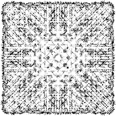 Grunge üst üste biniyor. Soyut siyah-beyaz vektör arkaplanı. Çatlak, leke ve noktalarda kirli desenli tek renkli klasik yüzey. Karanlık korku tarzında eski bir duvar.