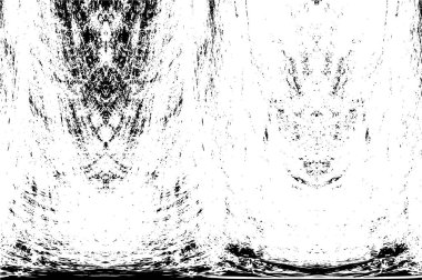 Grunge üst üste biniyor. Soyut siyah-beyaz vektör arkaplanı. Çatlak, leke ve noktalarda kirli desenli tek renkli klasik yüzey. Karanlık korku tarzında eski bir duvar.