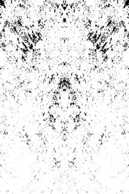Grunge üst üste biniyor. Soyut siyah-beyaz vektör arkaplanı. Çatlak, leke ve noktalarda kirli desenli tek renkli klasik yüzey. Karanlık korku tarzında eski bir duvar.