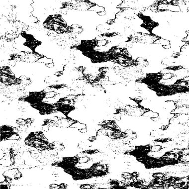 Grunge üst üste biniyor. Soyut siyah-beyaz vektör arkaplanı. Çatlak, leke ve noktalarda kirli desenli tek renkli klasik yüzey. Karanlık korku tarzında eski bir duvar.