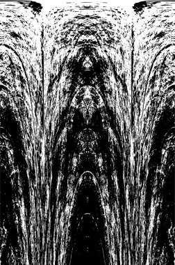 Grunge üst üste biniyor. Soyut siyah-beyaz vektör arkaplanı. Çatlak, leke ve noktalarda kirli desenli tek renkli klasik yüzey. Karanlık korku tarzında eski bir duvar.