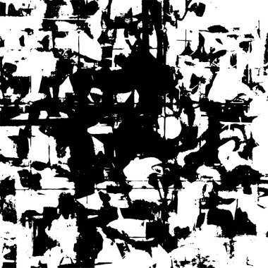 Grunge üst üste biniyor. Soyut siyah-beyaz vektör arkaplanı. Çatlak, leke ve noktalarda kirli desenli tek renkli klasik yüzey. Karanlık korku tarzında eski bir duvar.