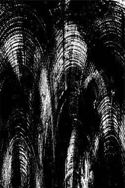 Grunge üst üste biniyor. Soyut siyah-beyaz vektör arkaplanı. Çatlak, leke ve noktalarda kirli desenli tek renkli klasik yüzey. Karanlık korku tarzında eski bir duvar.