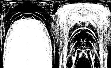 Grunge üst üste biniyor. Soyut siyah-beyaz vektör arkaplanı. Çatlak, leke ve noktalarda kirli desenli tek renkli klasik yüzey. Karanlık korku tarzında eski bir duvar.