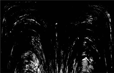 Grunge üst üste biniyor. Soyut siyah-beyaz vektör arkaplanı. Çatlak, leke ve noktalarda kirli desenli tek renkli klasik yüzey. Karanlık korku tarzında eski bir duvar.