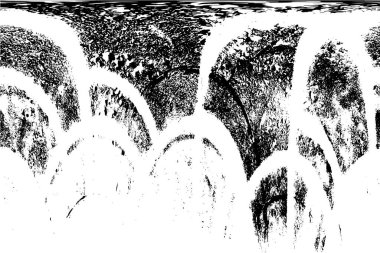 Grunge üst üste biniyor. Soyut siyah-beyaz vektör arkaplanı. Çatlak, leke ve noktalarda kirli desenli tek renkli klasik yüzey. Karanlık korku tarzında eski bir duvar.