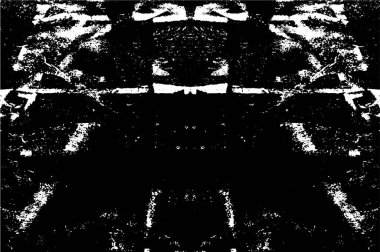 Grunge üst üste biniyor. Soyut siyah-beyaz vektör arkaplanı. Çatlak, leke ve noktalarda kirli desenli tek renkli klasik yüzey. Karanlık korku tarzında eski bir duvar.