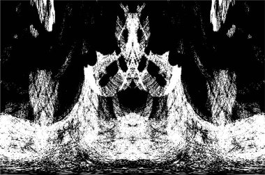 Grunge üst üste biniyor. Soyut siyah-beyaz vektör arkaplanı. Çatlak, leke ve noktalarda kirli desenli tek renkli klasik yüzey. Karanlık korku tarzında eski bir duvar.