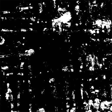 Grunge üst üste biniyor. Soyut siyah-beyaz vektör arkaplanı. Çatlak, leke ve noktalarda kirli desenli tek renkli klasik yüzey. Karanlık korku tarzında eski bir duvar.