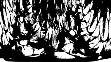 Grunge üst üste biniyor. Soyut siyah-beyaz vektör arkaplanı. Çatlak, leke ve noktalarda kirli desenli tek renkli klasik yüzey. Karanlık korku tarzında eski bir duvar.