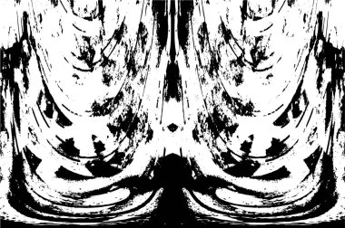 Grunge üst üste biniyor. Soyut siyah-beyaz vektör arkaplanı. Çatlak, leke ve noktalarda kirli desenli tek renkli klasik yüzey. Karanlık korku tarzında eski bir duvar.