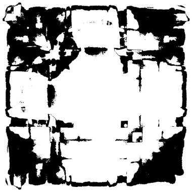 Grunge üst üste biniyor. Soyut siyah-beyaz vektör arkaplanı. Çatlak, leke ve noktalarda kirli desenli tek renkli klasik yüzey. Karanlık korku tarzında eski bir duvar.