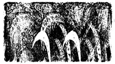 Grunge üst üste biniyor. Soyut siyah-beyaz vektör arkaplanı. Çatlak, leke ve noktalarda kirli desenli tek renkli klasik yüzey. Karanlık korku tarzında eski bir duvar.