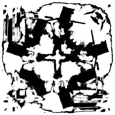 Grunge üst üste biniyor. Soyut siyah-beyaz vektör arkaplanı. Çatlak, leke ve noktalarda kirli desenli tek renkli klasik yüzey. Karanlık korku tarzında eski bir duvar.