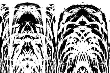 Grunge üst üste biniyor. Soyut siyah-beyaz vektör arkaplanı. Çatlak, leke ve noktalarda kirli desenli tek renkli klasik yüzey. Karanlık korku tarzında eski bir duvar.