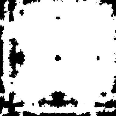 Grunge üst üste biniyor. Soyut siyah-beyaz vektör arkaplanı. Çatlak, leke ve noktalarda kirli desenli tek renkli klasik yüzey. Karanlık korku tarzında eski bir duvar.