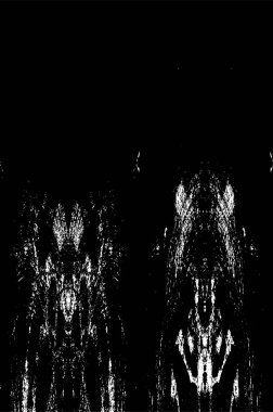 Grunge üst üste biniyor. Soyut siyah-beyaz vektör arkaplanı. Çatlak, leke ve noktalarda kirli desenli tek renkli klasik yüzey. Karanlık korku tarzında eski bir duvar.