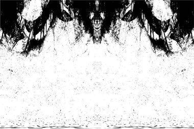 Grunge üst üste biniyor. Soyut siyah-beyaz vektör arkaplanı. Çatlak, leke ve noktalarda kirli desenli tek renkli klasik yüzey. Karanlık korku tarzında eski bir duvar.