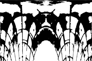 Grunge üst üste biniyor. Soyut siyah-beyaz vektör arkaplanı. Çatlak, leke ve noktalarda kirli desenli tek renkli klasik yüzey. Karanlık korku tarzında eski bir duvar.