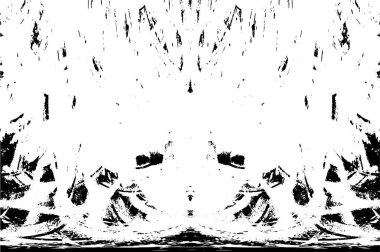 Grunge üst üste biniyor. Soyut siyah-beyaz vektör arkaplanı. Çatlak, leke ve noktalarda kirli desenli tek renkli klasik yüzey. Karanlık korku tarzında eski bir duvar.