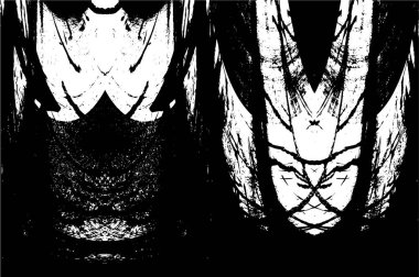 Grunge üst üste biniyor. Soyut siyah-beyaz vektör arkaplanı. Çatlak, leke ve noktalarda kirli desenli tek renkli klasik yüzey. Karanlık korku tarzında eski bir duvar.