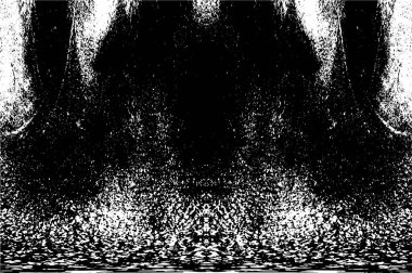 Grunge üst üste biniyor. Soyut siyah-beyaz vektör arkaplanı. Çatlak, leke ve noktalarda kirli desenli tek renkli klasik yüzey. Karanlık korku tarzında eski bir duvar.