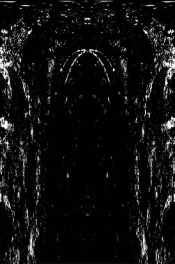 Grunge üst üste biniyor. Soyut siyah-beyaz vektör arkaplanı. Çatlak, leke ve noktalarda kirli desenli tek renkli klasik yüzey. Karanlık korku tarzında eski bir duvar.