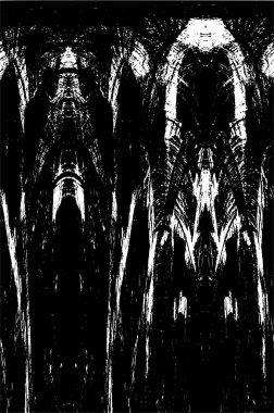 Grunge üst üste biniyor. Soyut siyah-beyaz vektör arkaplanı. Çatlak, leke ve noktalarda kirli desenli tek renkli klasik yüzey. Karanlık korku tarzında eski bir duvar.