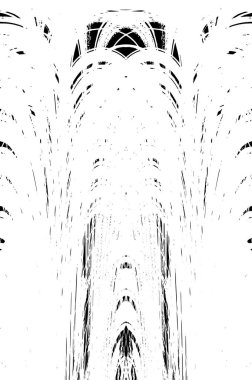 Grunge dikey olarak simetrik siyah beyaz doku. Tek renkli yıpranmış kaplama deseni. 