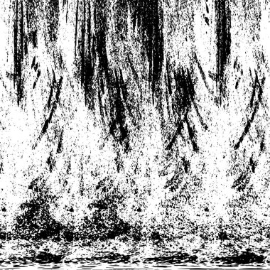 Grunge üst üste biniyor. Soyut siyah-beyaz vektör arkaplanı. Çatlak, leke ve noktalarda kirli desenli tek renkli klasik yüzey. Karanlık korku tarzında eski bir duvar.