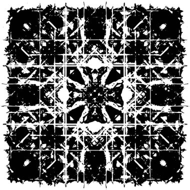 Grunge üst üste biniyor. Soyut siyah-beyaz vektör arkaplanı. Çatlak, leke ve noktalarda kirli desenli tek renkli klasik yüzey. Karanlık korku tarzında eski bir duvar.