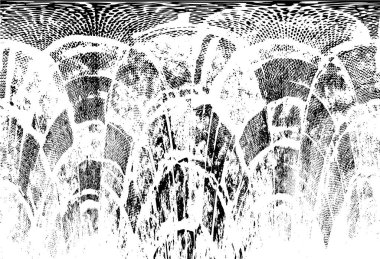 Grunge üst üste biniyor. Soyut siyah-beyaz vektör arkaplanı. Çatlak, leke ve noktalarda kirli desenli tek renkli klasik yüzey. Karanlık korku tarzında eski bir duvar.