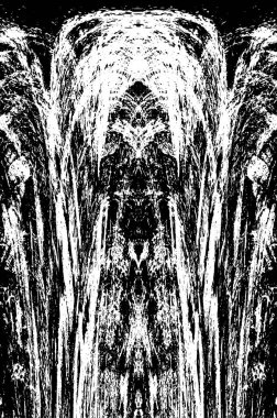 Grunge dikey olarak simetrik siyah beyaz doku. Tek renkli yıpranmış kaplama deseni. 