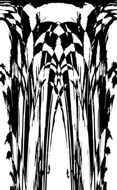 Grunge dikey olarak simetrik siyah beyaz doku. Tek renkli yıpranmış kaplama deseni. 