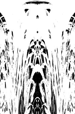 Grunge dikey olarak simetrik siyah beyaz doku. Tek renkli yıpranmış kaplama deseni. 