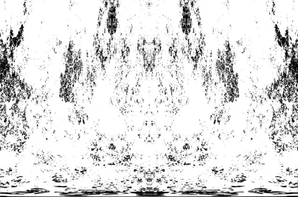 Grunge üst üste biniyor. Soyut siyah-beyaz vektör arkaplanı. Çatlak, leke ve noktalarda kirli desenli tek renkli klasik yüzey. Karanlık korku tarzında eski bir duvar.