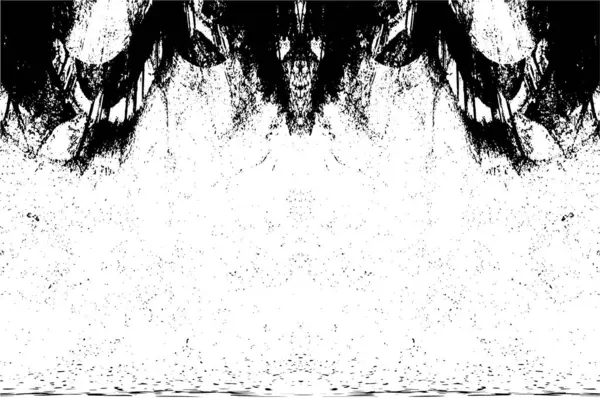 Grunge üst üste biniyor. Soyut siyah-beyaz vektör arkaplanı. Çatlak, leke ve noktalarda kirli desenli tek renkli klasik yüzey. Karanlık korku tarzında eski bir duvar.