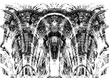 Grunge dikey olarak simetrik siyah beyaz doku. Tek renkli yıpranmış kaplama deseni. 