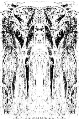 Grunge dikey olarak simetrik siyah beyaz doku. Tek renkli yıpranmış kaplama deseni. 