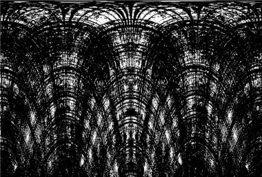 Grunge dikey olarak simetrik siyah beyaz doku. Tek renkli yıpranmış kaplama deseni. 